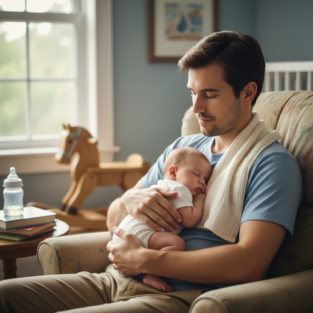 Parent holding a baby after feeding while checking for concerning spit-up symptoms