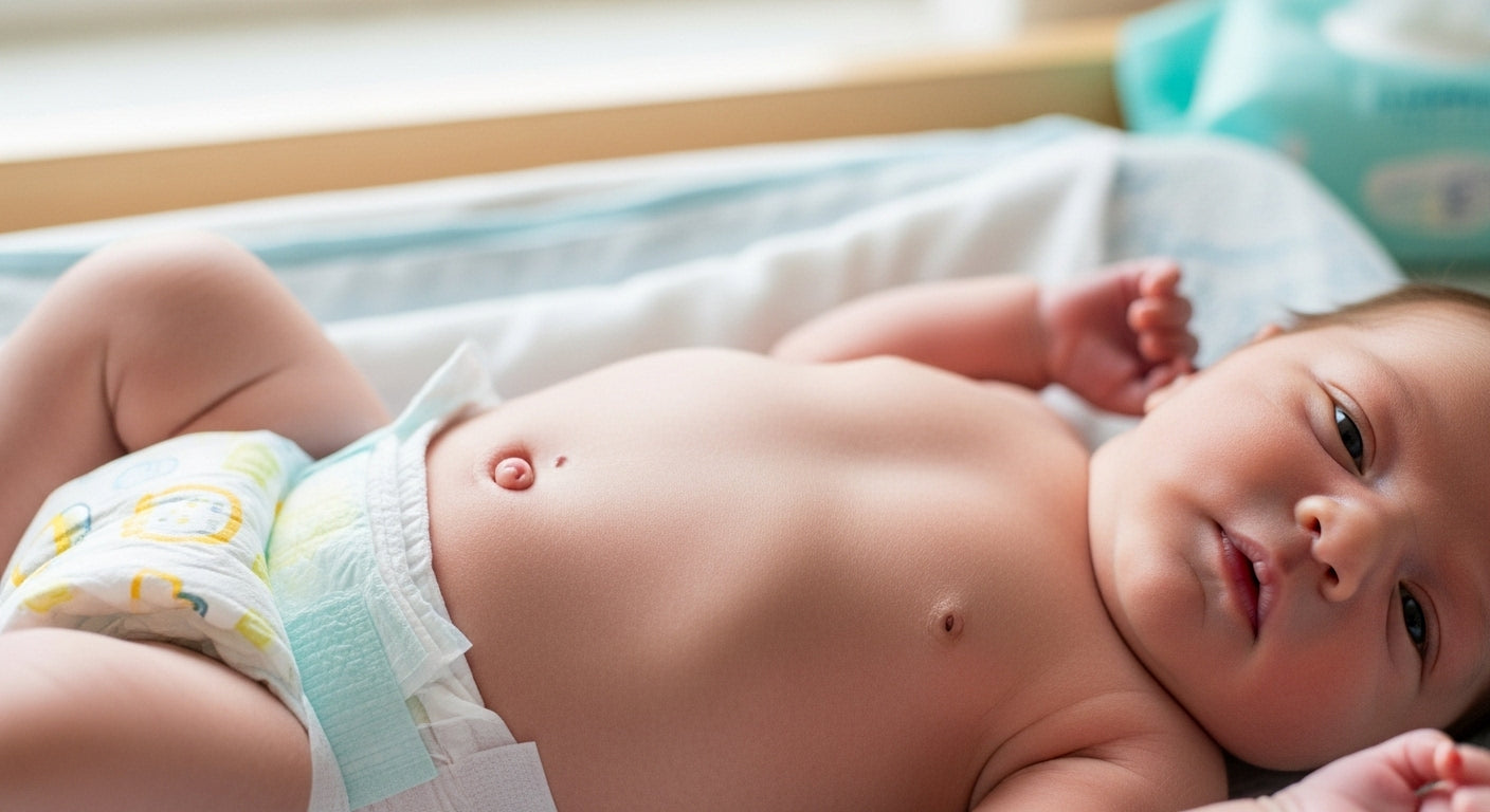 Your baby's umbilical cord fell off, leaving behind a small, pink belly button