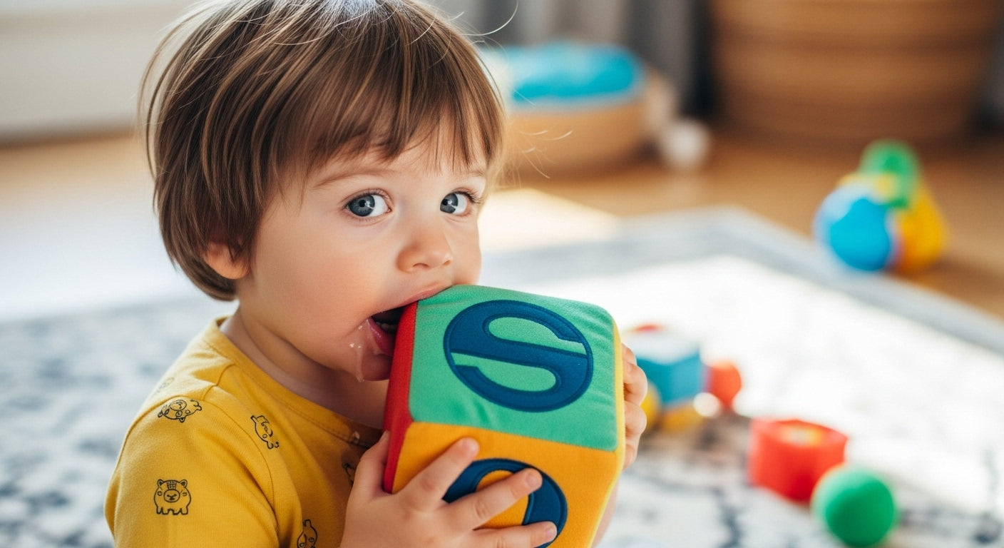 toddler bite his toy