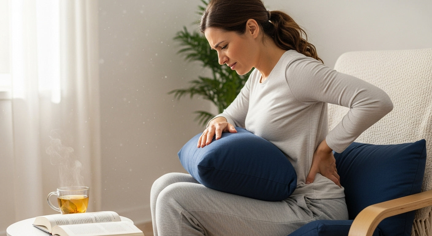 mom sitting with tailbone pain