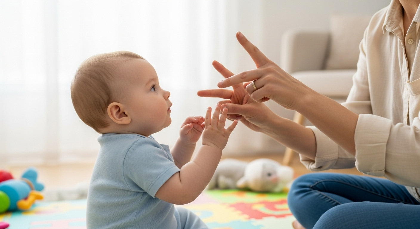 mom made sign language with baby