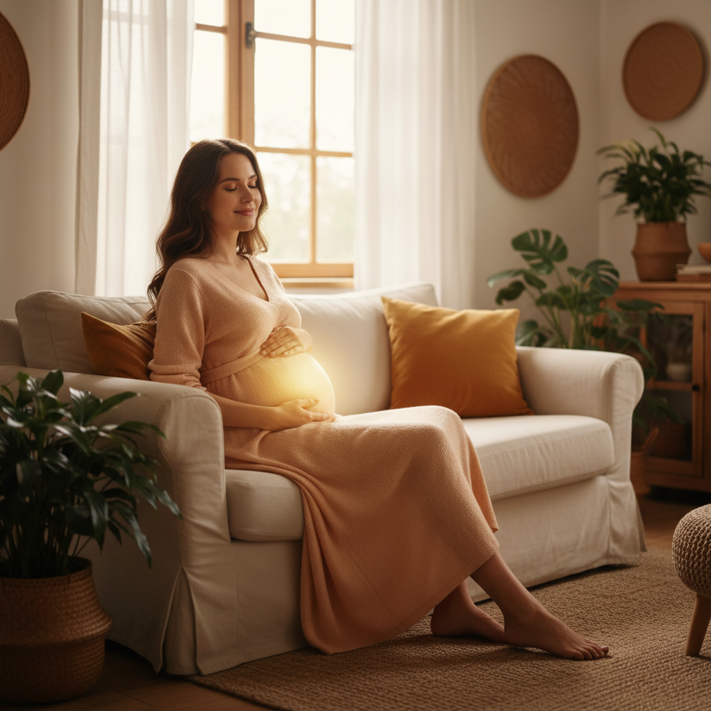Pregnant woman practicing kegel exercises during pregnancy at home