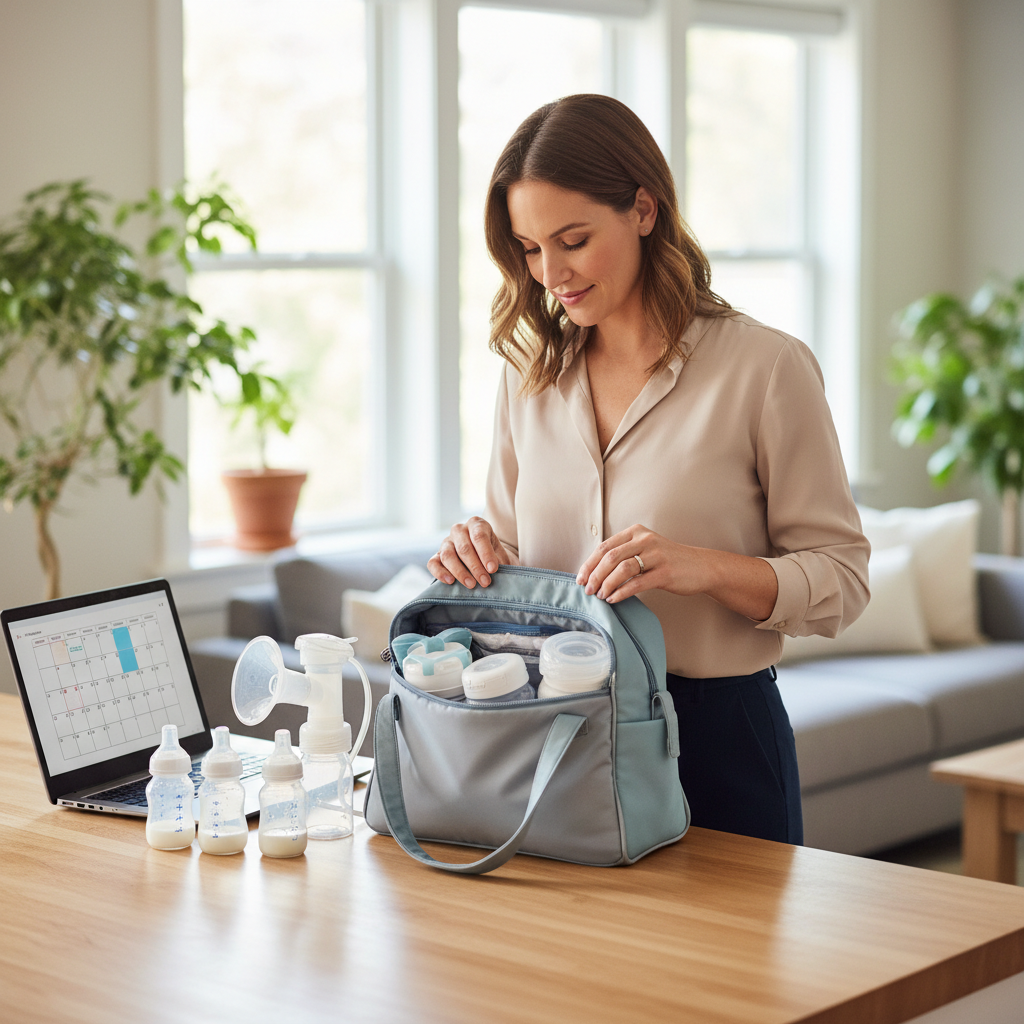 working mom preparing a pumping schedule and pump bag