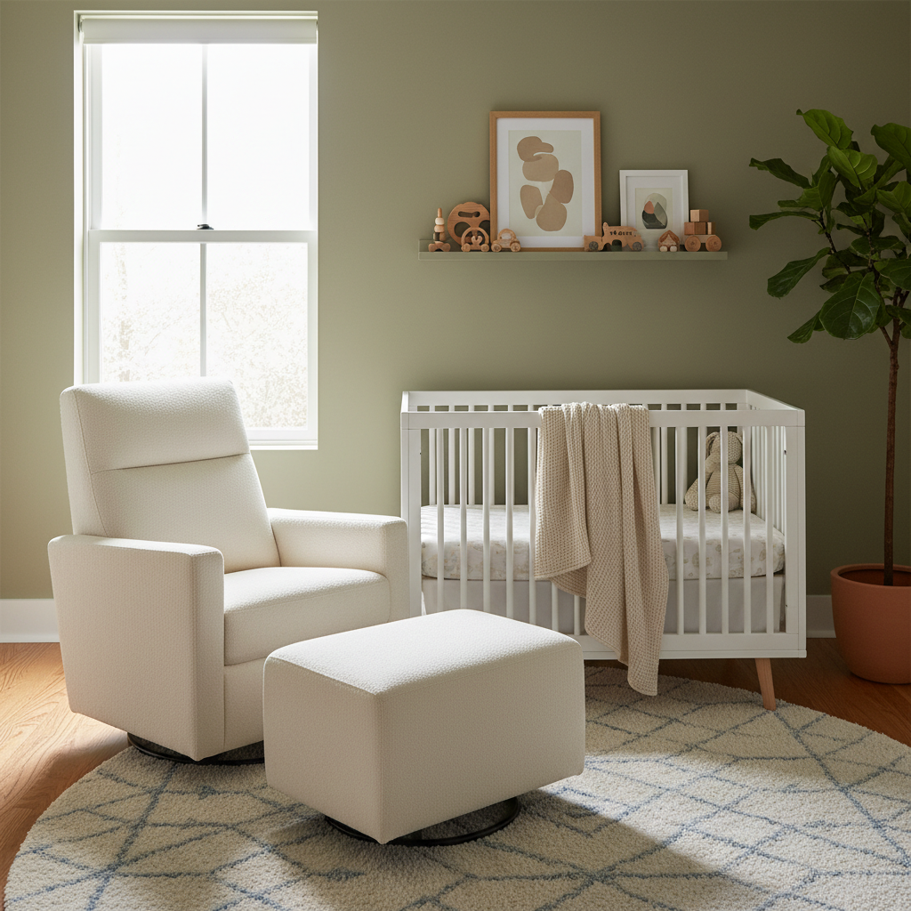 glider chair in a modern nursery for new parents