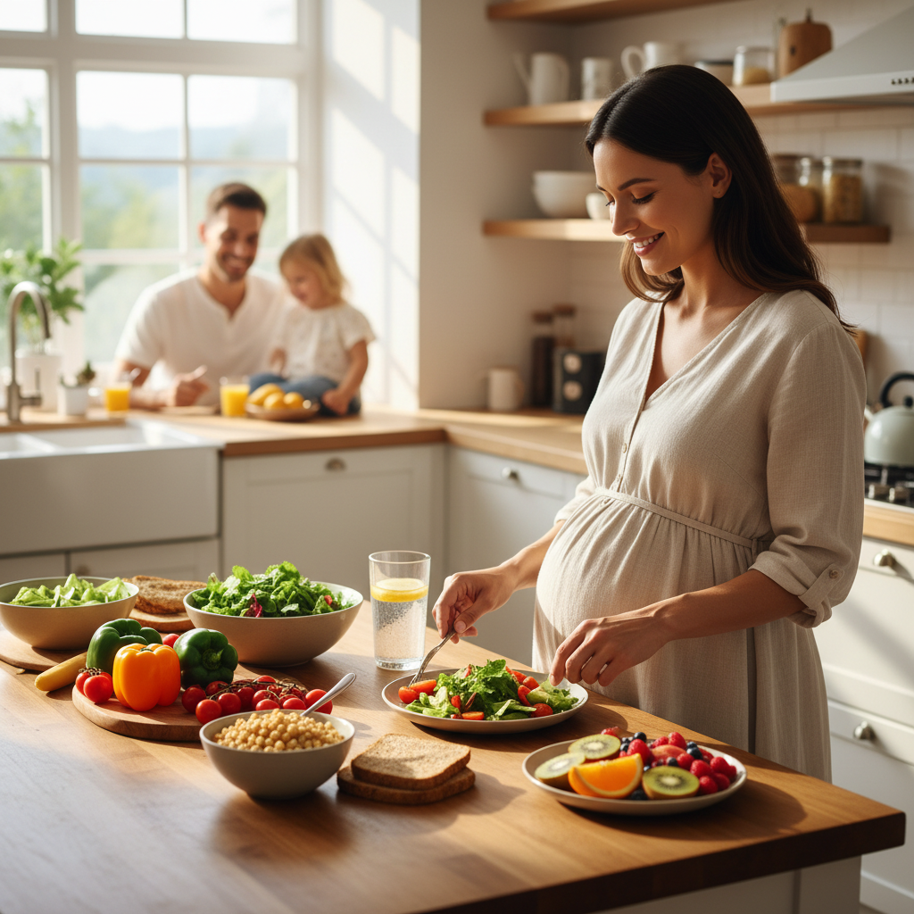 Pregnancy diet guide with balanced meal for expectant mothers
