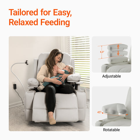 Lullapod Nursery Recliner with Adjustable, Swivel & Lift-Up Armrests