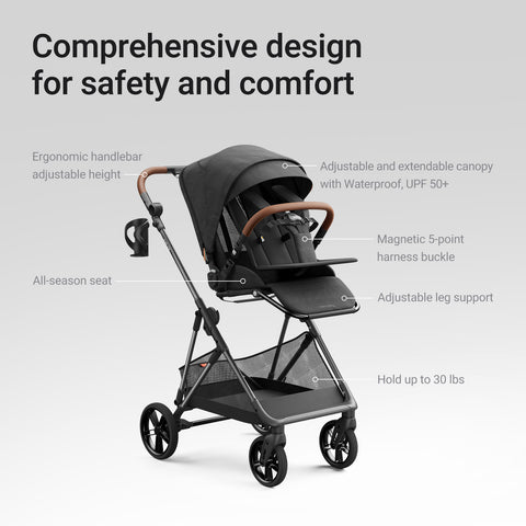 Air Lux Baby Stroller – Lightweight Carbon Fiber Frame, One-Hand Fold & Reversible Seat