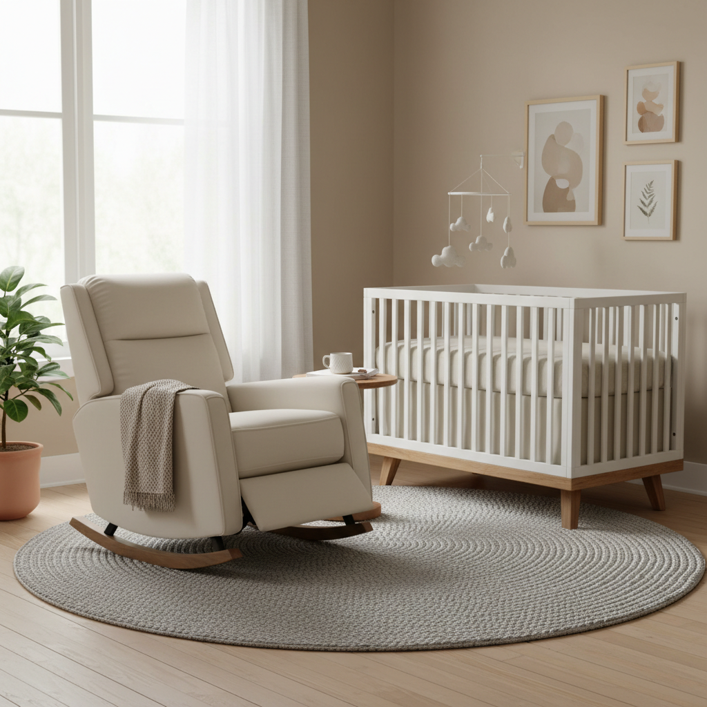 Best rocking chair for nursery in a bright modern nursery with supportive arms and back