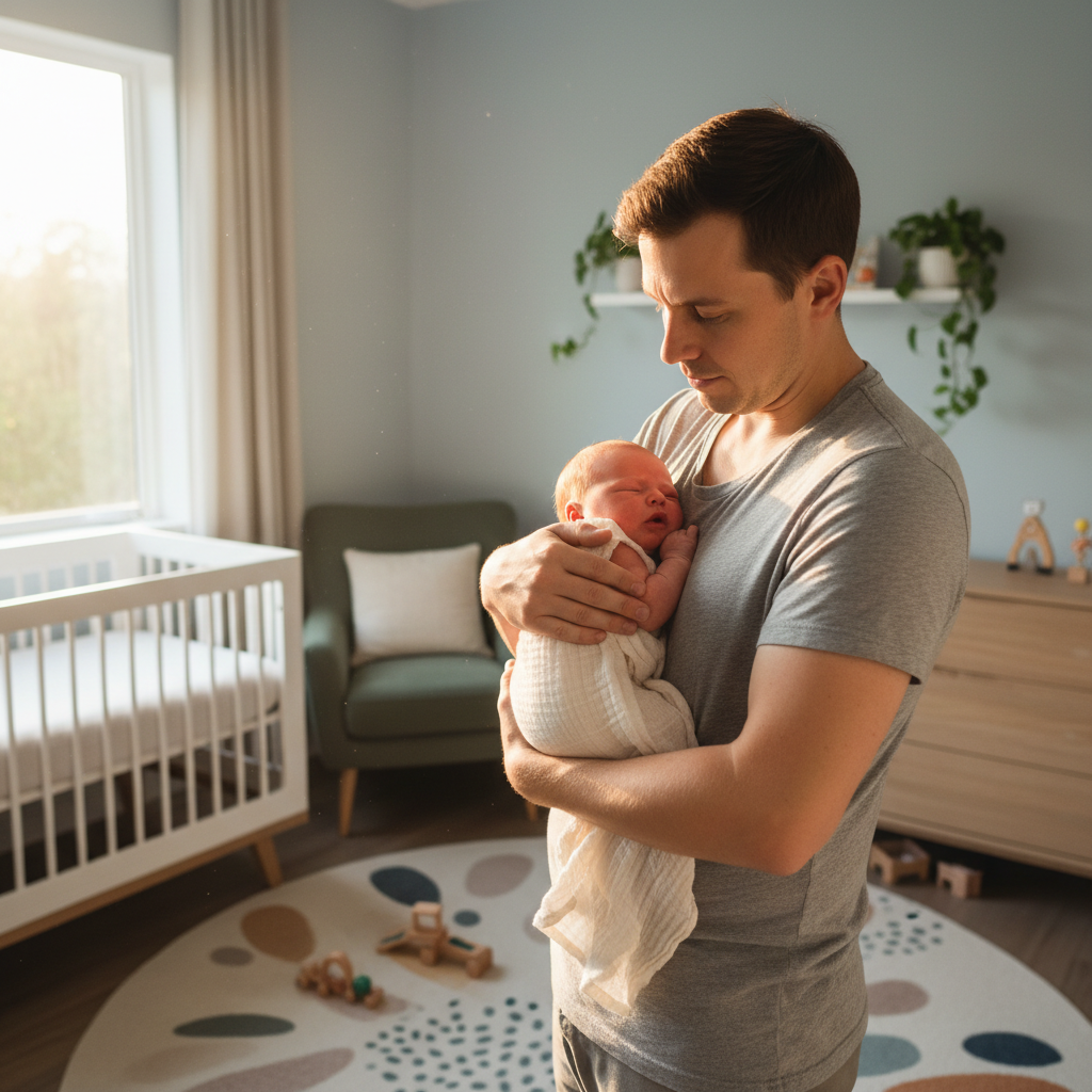 Parent holding baby upright after feeding during silent reflux symptoms