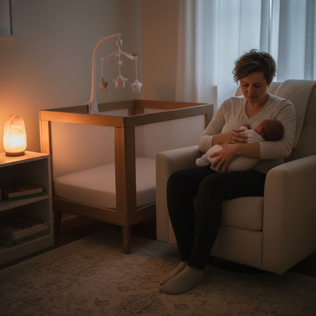 Newborn waking at night guide with parent soothing baby