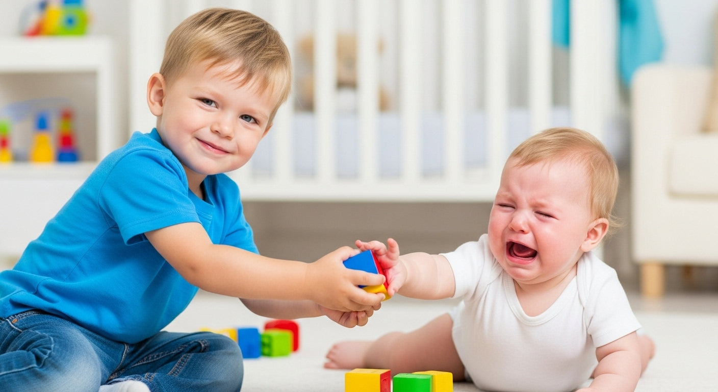 Brother grabs brother's toy