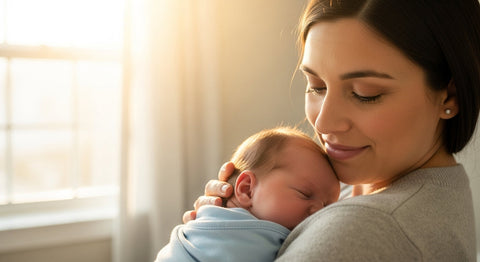 mom hold her baby