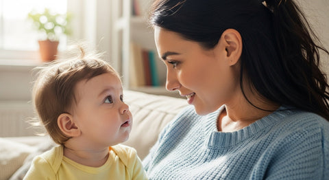 baby staring at mother