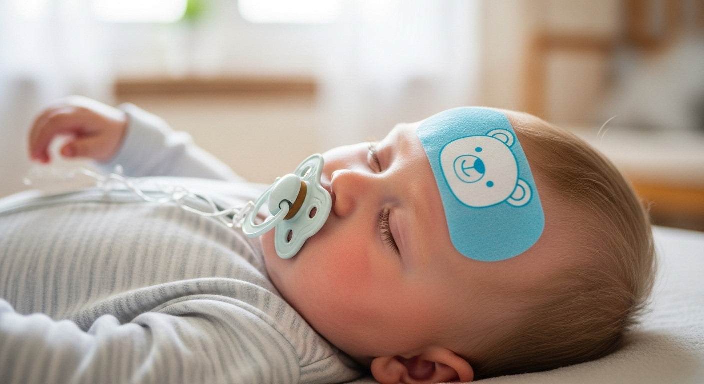 Baby wearing a fever-reducing patch