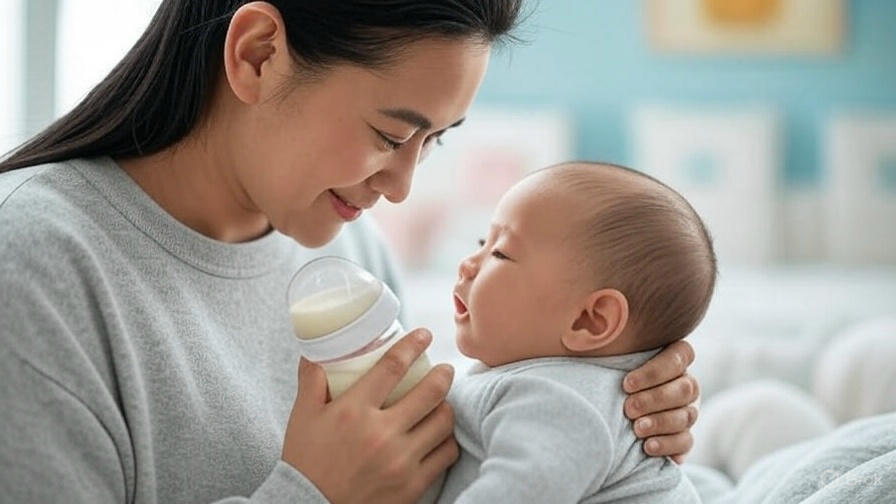 Parent holding a bottle of expressed breast milk for a baby feeding