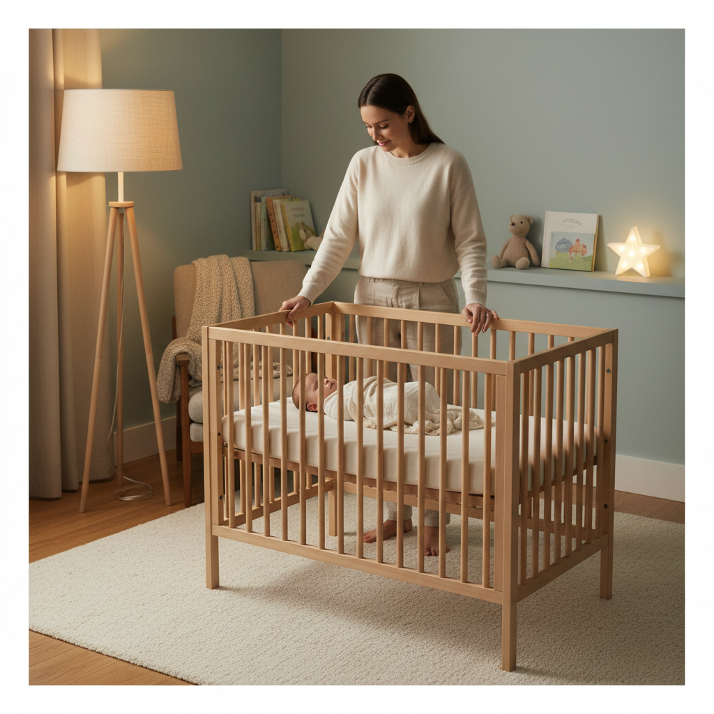Gentle baby sleep training guide with baby in a safe crib