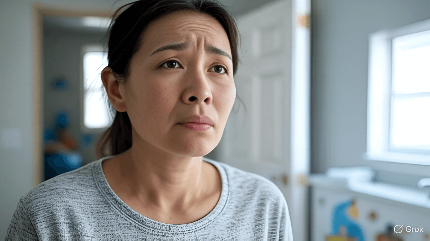 New mother recovering postpartum and watching for stomach upset symptoms