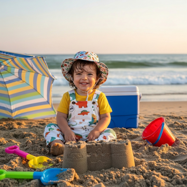 toddler sit on the beach side