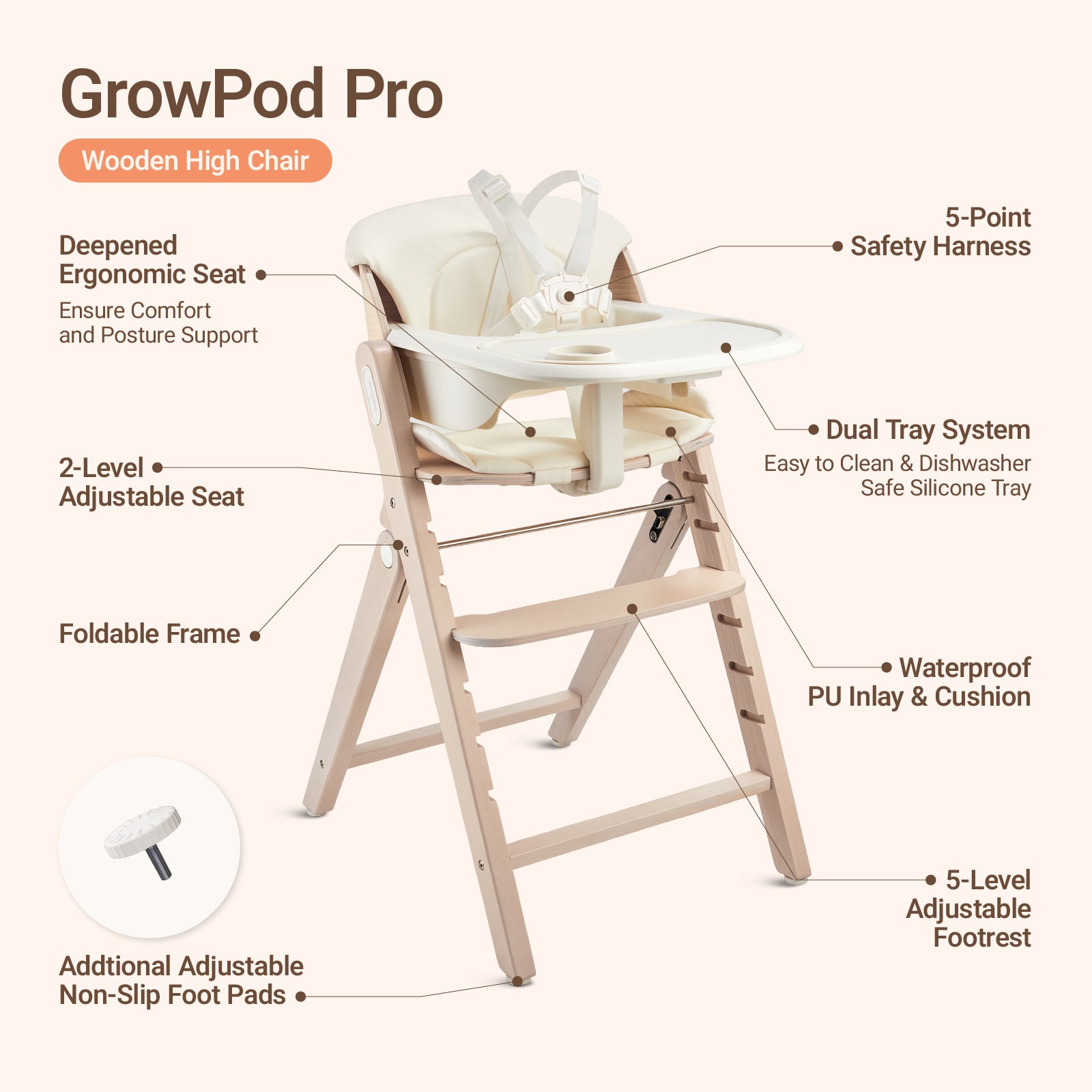 GrowPod Pro Wooden High Chair