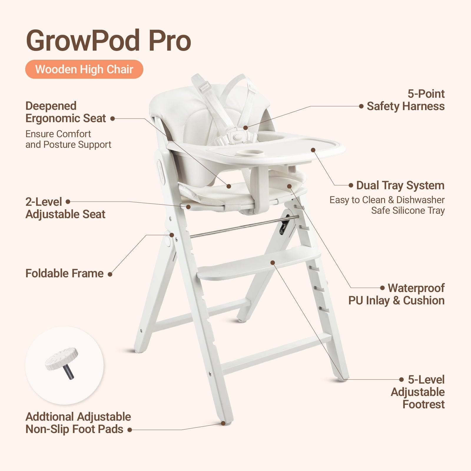 GrowPod Pro Wooden High Chair