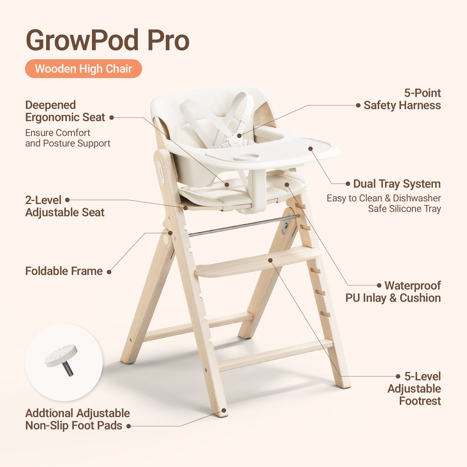 GrowPod Pro Wooden High Chair