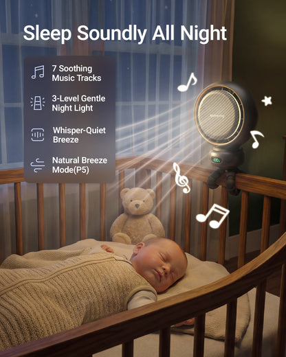 Auto-Oscillating Portable Stroller Fan with LED