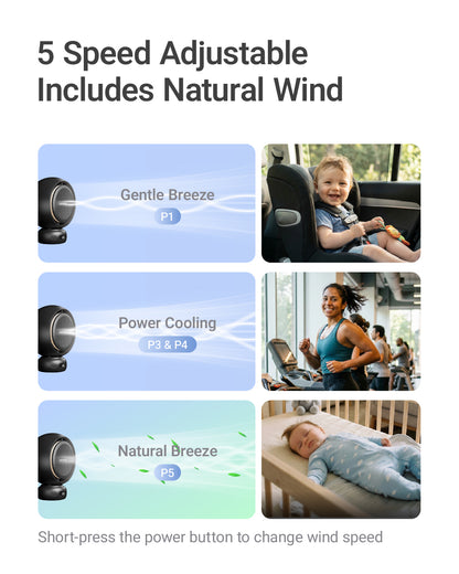 Auto-Oscillating Portable Stroller Fan with LED