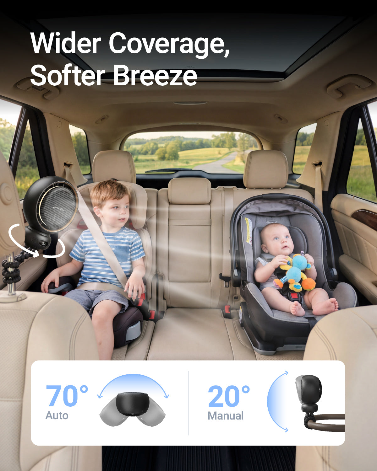 Auto-Oscillating Portable Stroller Fan with LED