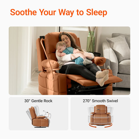 Lullapod Nursery Recliner with Adjustable, Swivel & Lift-Up Armrests
