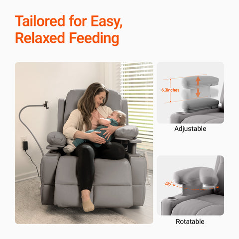 Lullapod Nursery Recliner with Adjustable, Swivel & Lift-Up Armrests