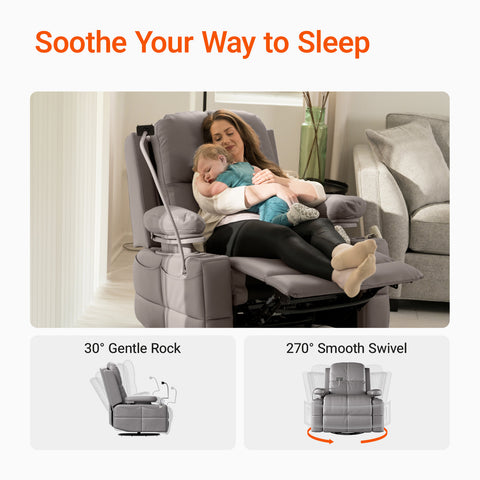 Lullapod Nursery Recliner with Adjustable, Swivel & Lift-Up Armrests