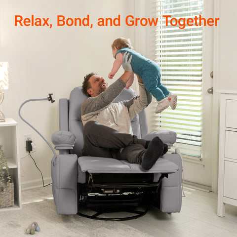 Lullapod Nursery Recliner with Adjustable, Swivel & Lift-Up Armrests