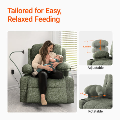 Lullapod Nursery Recliner with Adjustable, Swivel & Lift-Up Armrests