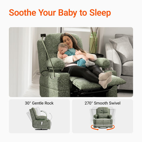 Lullapod Nursery Recliner with Adjustable, Swivel & Lift-Up Armrests