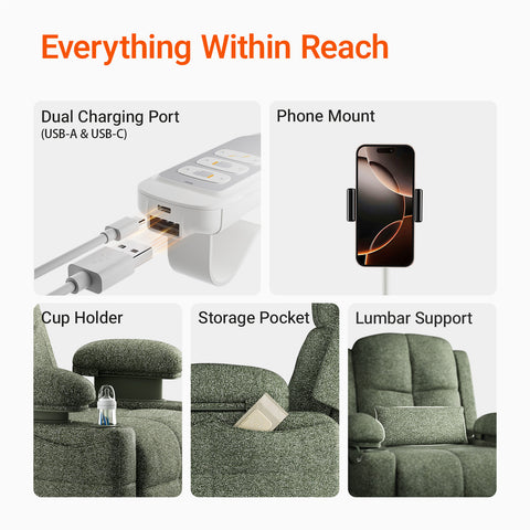 Lullapod Nursery Recliner with Adjustable, Swivel & Lift-Up Armrests