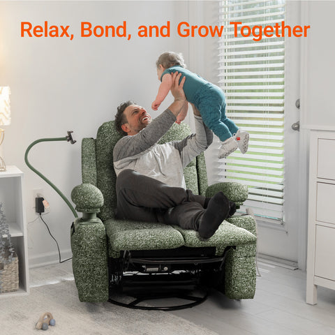 Lullapod Nursery Recliner with Adjustable, Swivel & Lift-Up Armrests