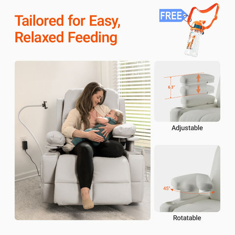 Lullapod Nursery Recliner with Adjustable, Swivel & Lift-Up Armrests