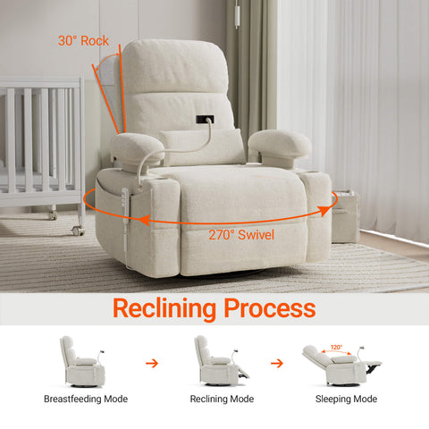 Lullapod Zen Nursery Recliner with Adjustable, Swivel & Lift-Up Armrests
