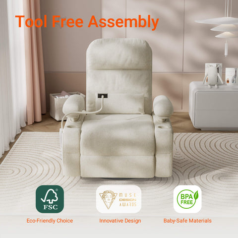 Lullapod Zen Nursery Recliner with Adjustable, Swivel & Lift-Up Armrests