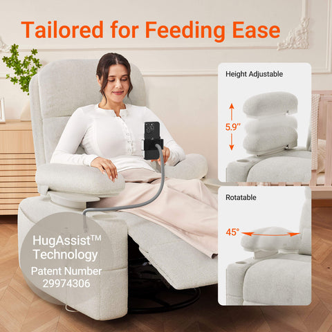Lullapod Zen Nursery Recliner with Adjustable, Swivel & Lift-Up Armrests